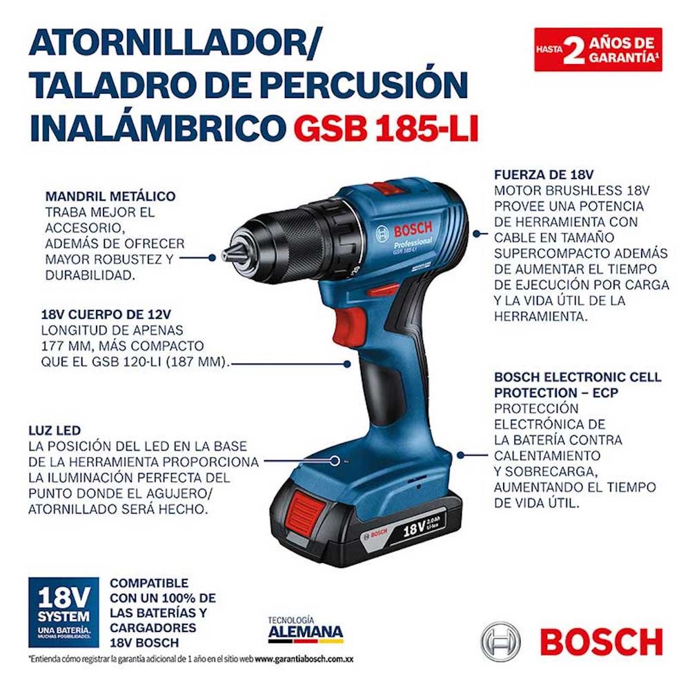 Foto 5 pulgar | Atornillador/Taladro de Percusión Bosch GSB 185-LI