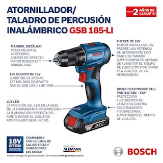 Foto 4 | Atornillador/Taladro de Percusión Bosch GSB 185-LI
