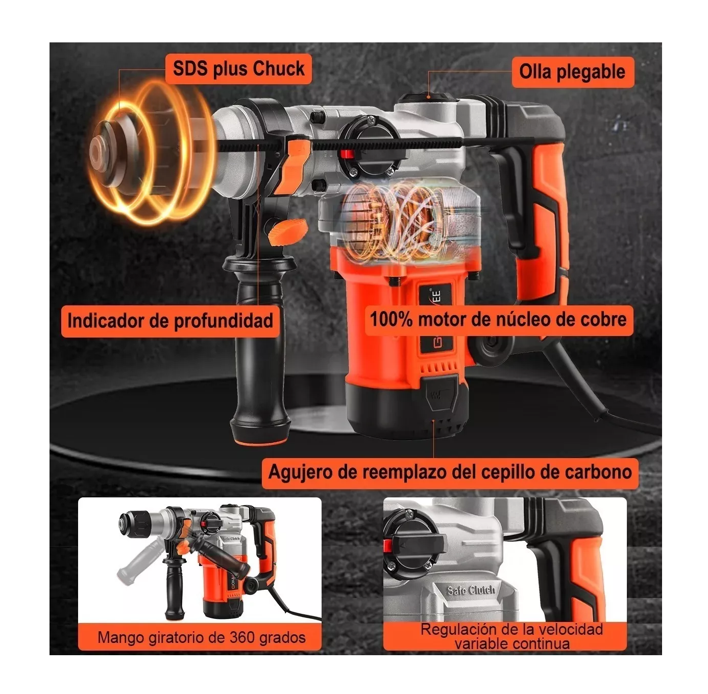 Foto 3 pulgar | Rotomartillo Goxawee Industrial de 1600 W con Accesorios