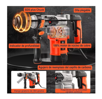 Foto 2 | Rotomartillo Goxawee Industrial de 1600 W con Accesorios