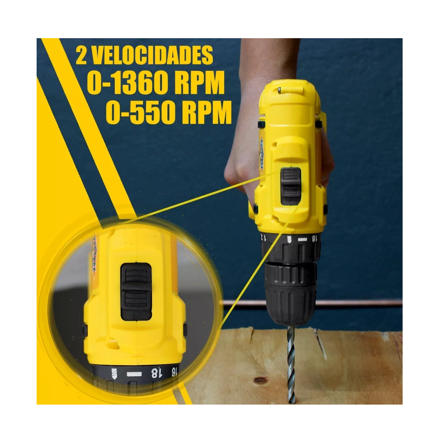 Foto 4 pulgar | Taladro Desatornillador Inalámbrico Gutstark 260w 1500 Rpm Amarillo