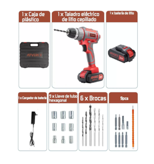 Foto 4 | Kit Taladro Eléctrico Atornillador Inalámbrico Rojo/gris