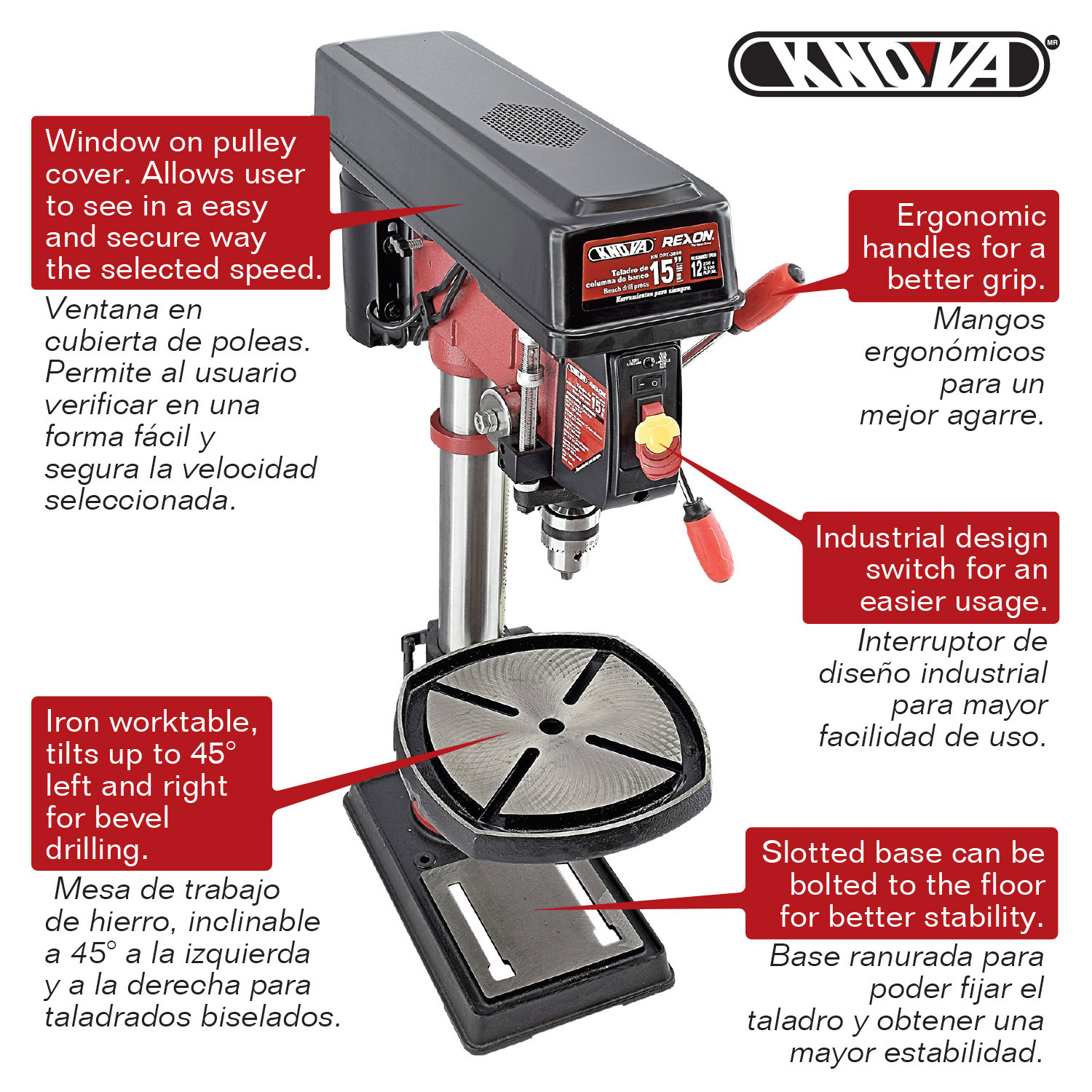 Foto 2 | Taladro de Columna de Banco Knova 15'' 3/4 Hp 3,100 Rpm Mesa Inclinable a 45°