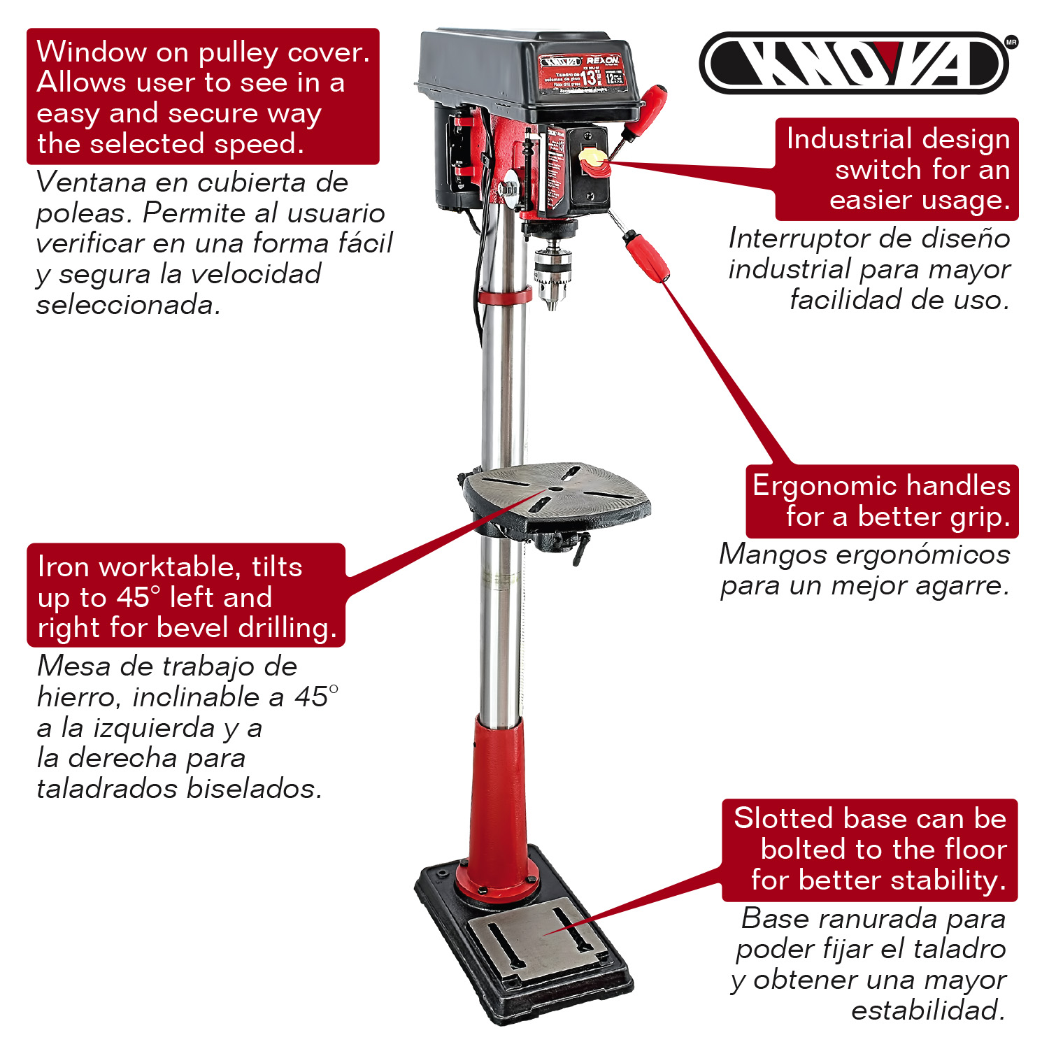 Foto 3 pulgar | Taladro de Columna de Piso Knova 13'' Profesional 3/4 HP 3,100 Rpm Chuck 5/8''