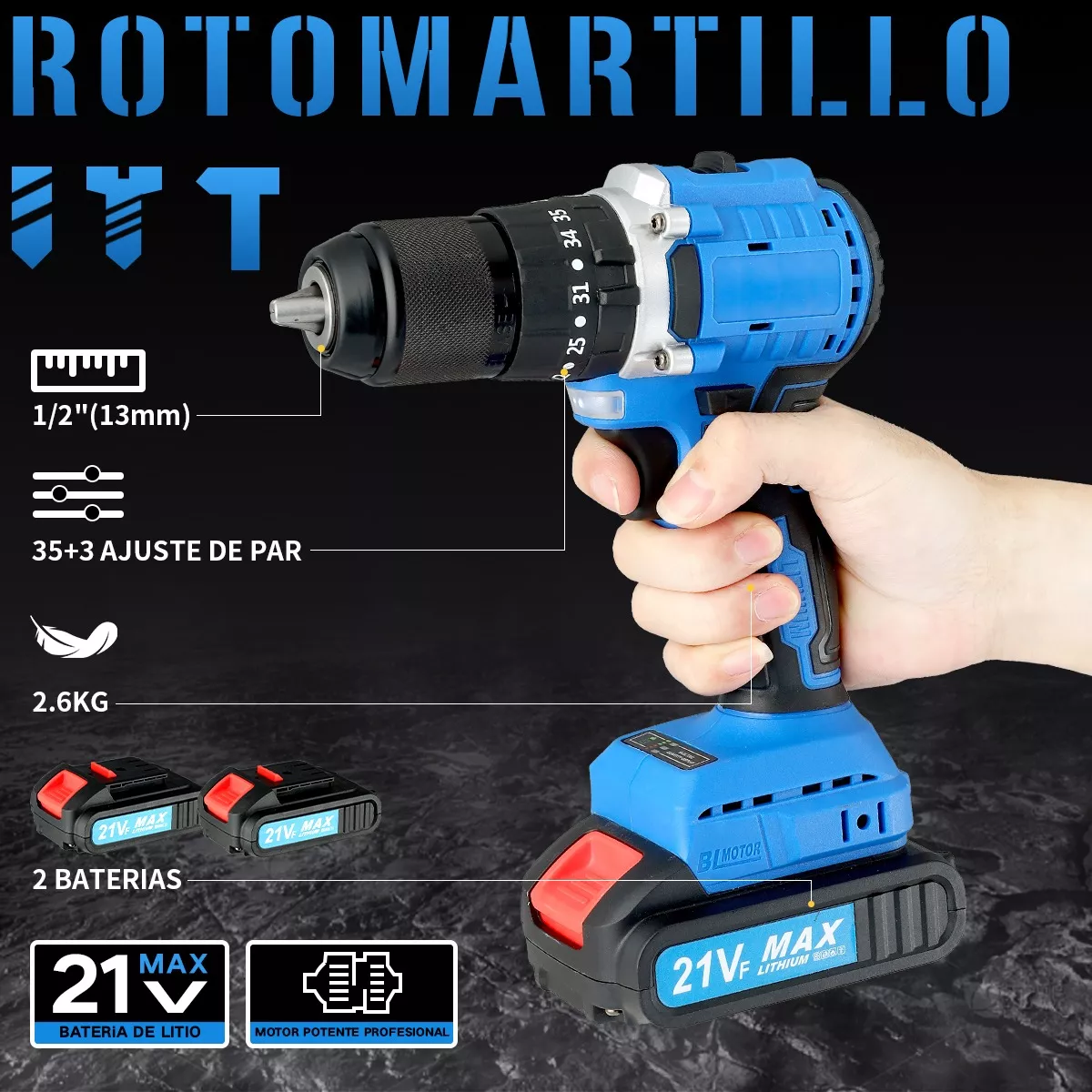 Foto 4 pulgar | Taladro Atornillador Inalámbrico 1/2'' Con 2 Batería 17 Pzs. Eo Safe Imports Esi-11792 Azul