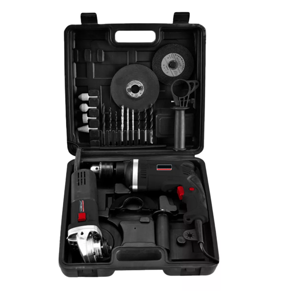 Kit Taladro Y Amoladora De 800w Con Accesorios Eo Safe Imports Esi-12004 Negro