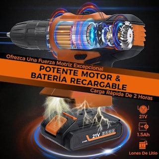 Foto 3 | Kit Taladro Atornillador Eléctrico Inalámbrico 21v 35 Piezas Eo Safe Imports Esi-13281 Multicolor