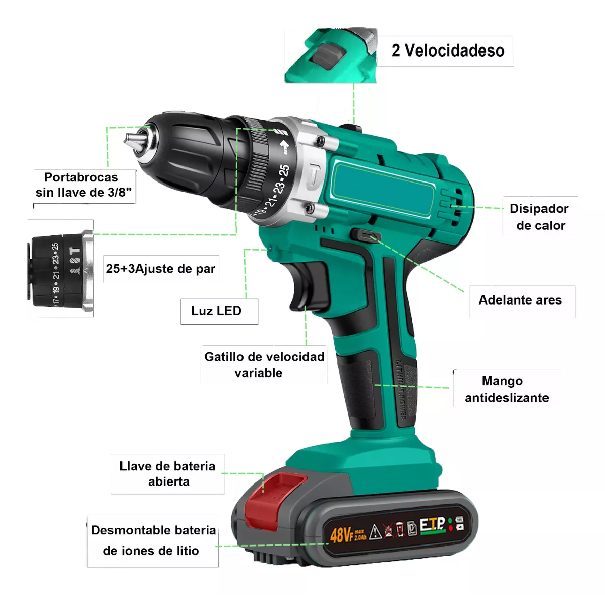 Foto 3 | Rotomartillo Electroneumático Belug T66 Inalámbrico Verde 156w 100v/240v