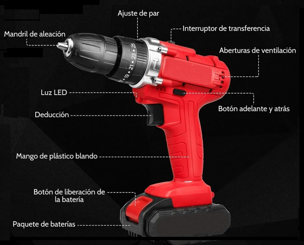 Foto 5 pulgar | Taladro Desarmador Pistola De Impacto Kit Con 24 Accesorios