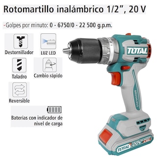Foto 4 | Rotomartillo Inalámbrico Total, 1/2'', 20 V.