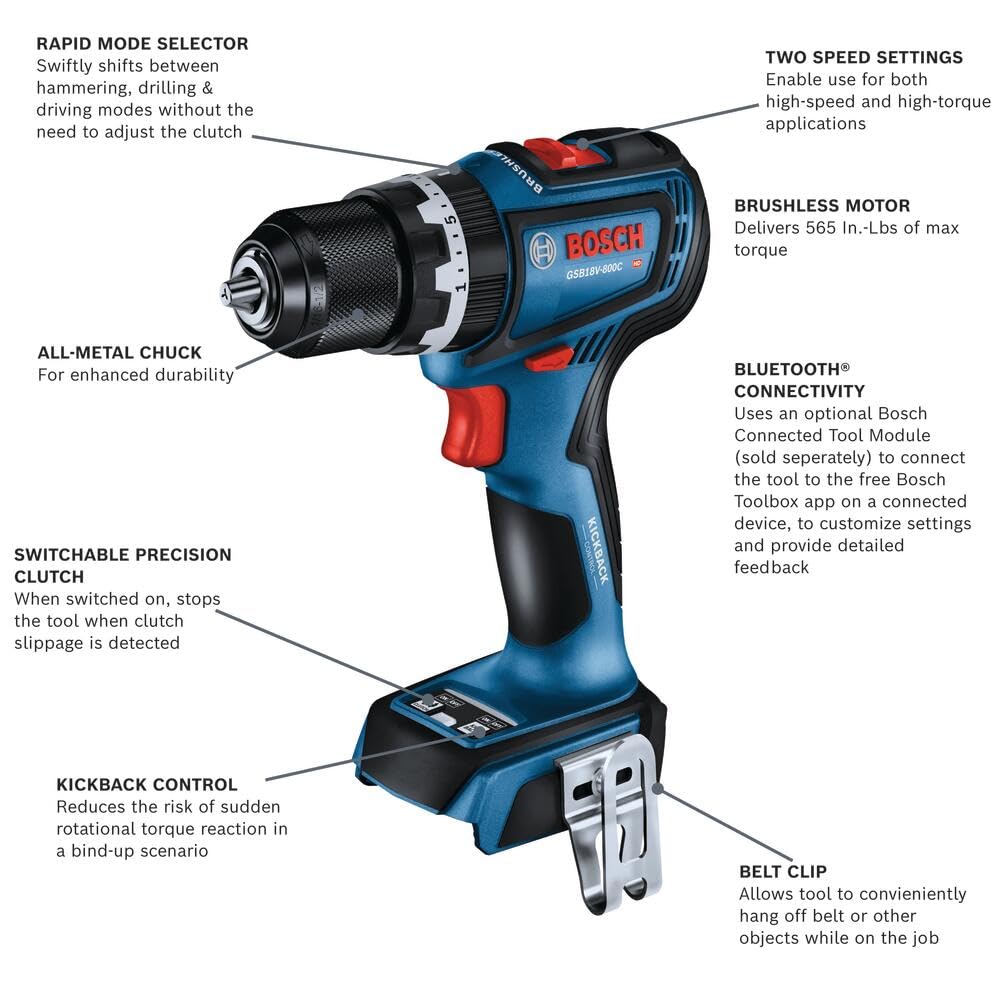 Foto 3 pulgar | Martillo Perforador/destornillador Bosch Gsb18v-800cn 13 Mm 565n.m Torque - Venta Internacional.