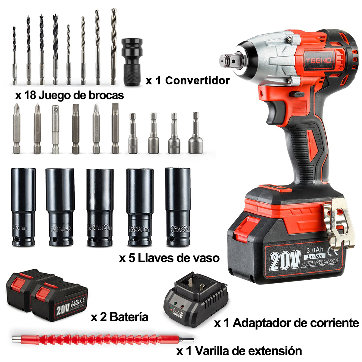 Foto 2 | Llave de Impacto Inalámbrica Teeno 20 V 3ah Pro 3799