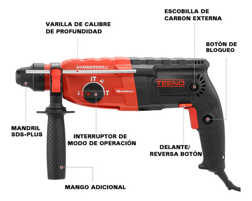 Foto 3 pulgar | Martillo Perforador Teeno Pro920 800w 0-900rpm