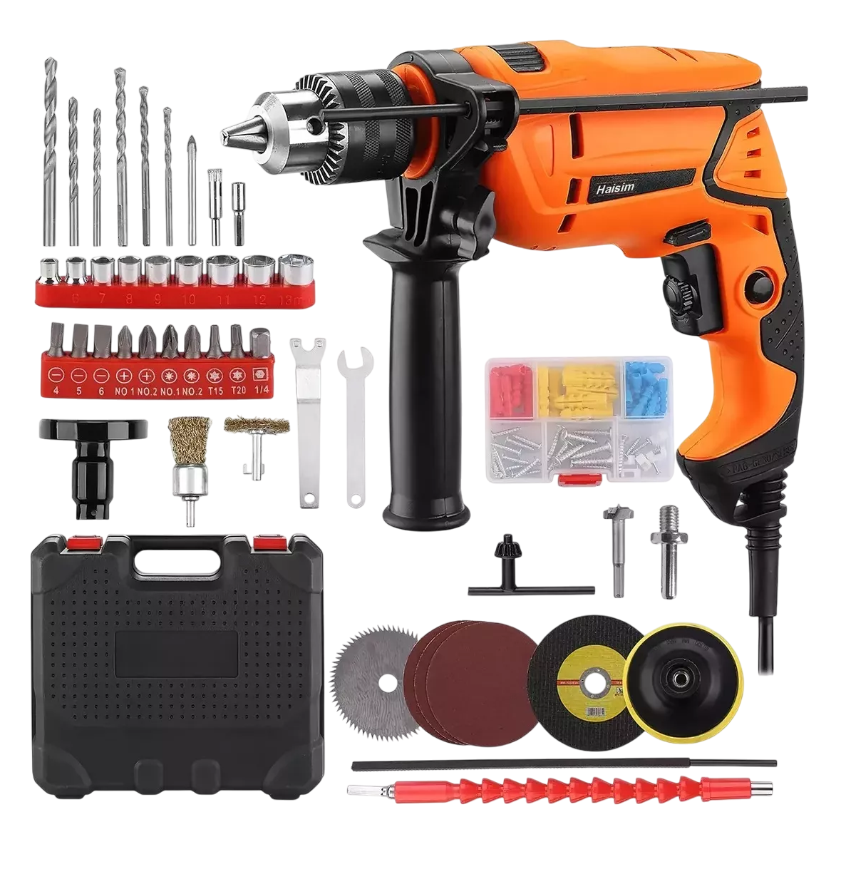 Kit Taladro Rotomartillo 1/2'' + Destornillador+ Pulidora 860w, Naranja