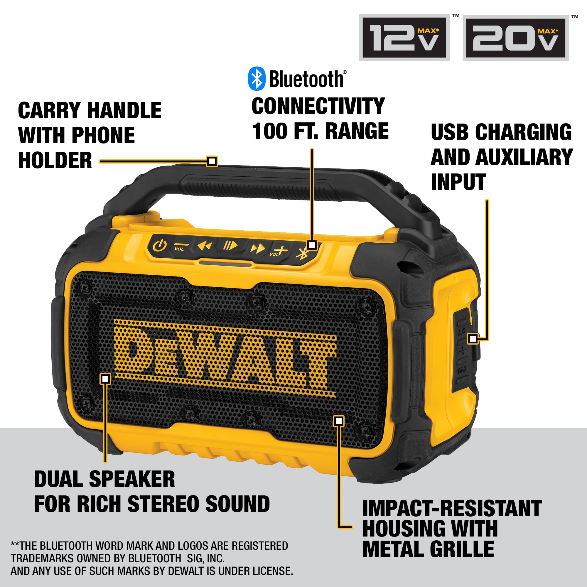 Foto 3 pulgar | Altavoz Bluetooth Dewalt 20 V Max Dcr010, Alcance De 100 Pies - Venta Internacional.
