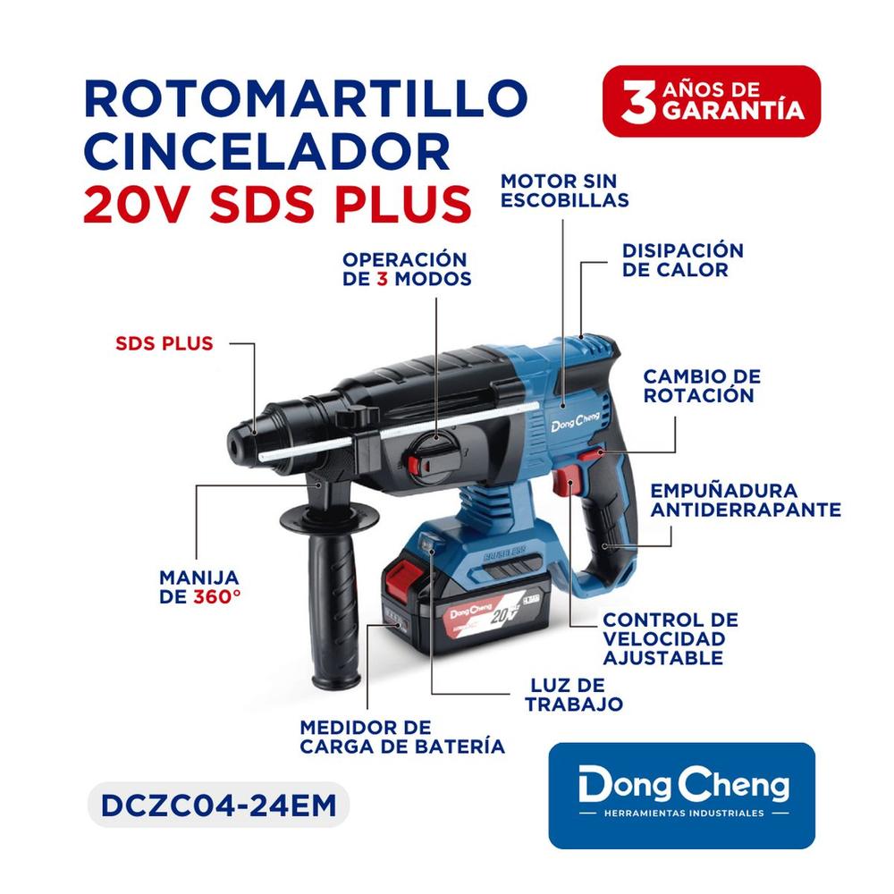 Foto 6 pulgar | Rotomartillo A Batería SDS Plus 20V DongCheng + Juego 10 Brocas y Cinceles SDS Plus