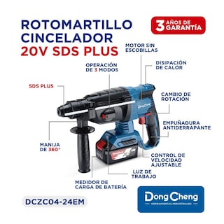 Foto 5 | Rotomartillo A Batería SDS Plus 20V DongCheng + Juego 10 Brocas y Cinceles SDS Plus
