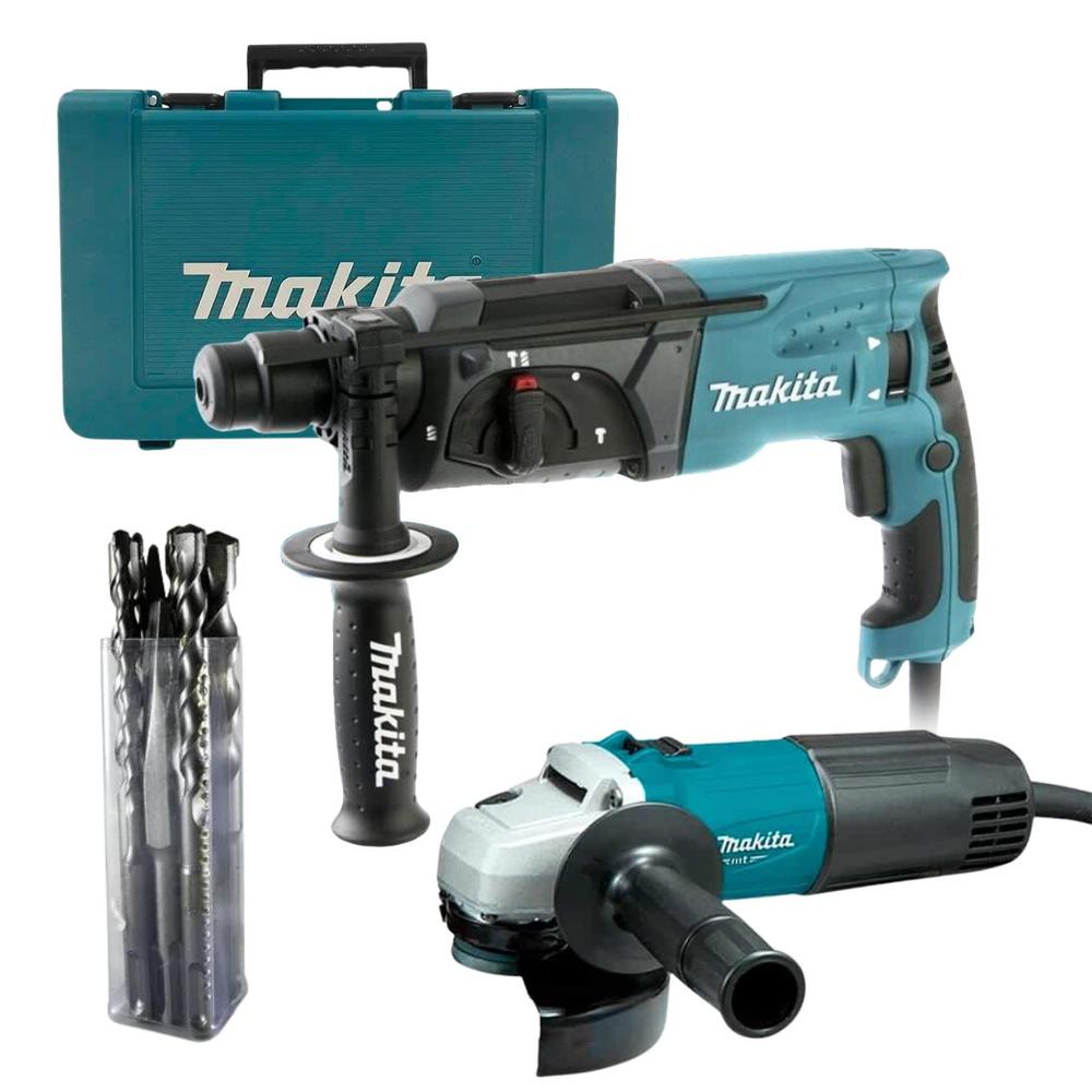 Rotomartillo Makita con Esmeriladora y Juego de Brocas