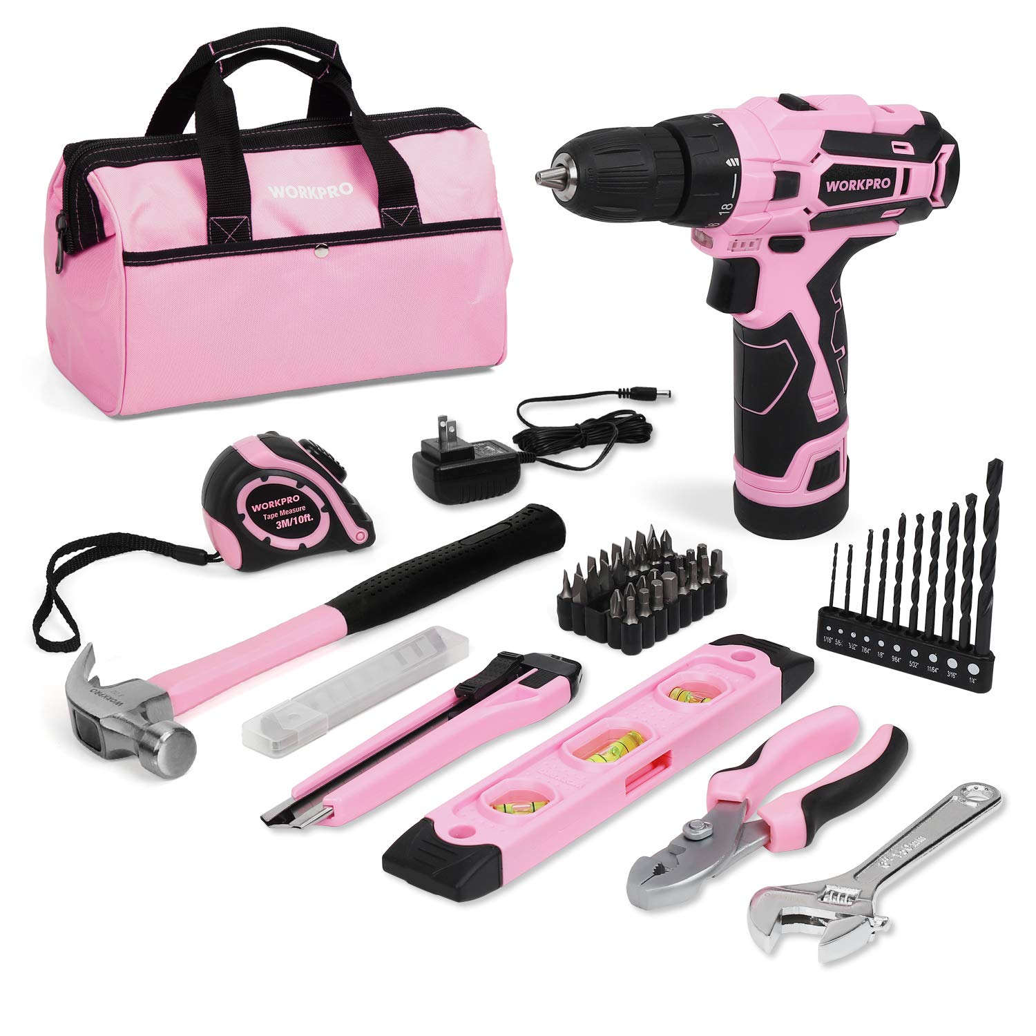 Foto 2 pulgar | Juego De Herramientas Workpro 12 V, Destornillador Inalámbrico Rosa, 61 Piezas Con Bolsa - Venta Internacional.
