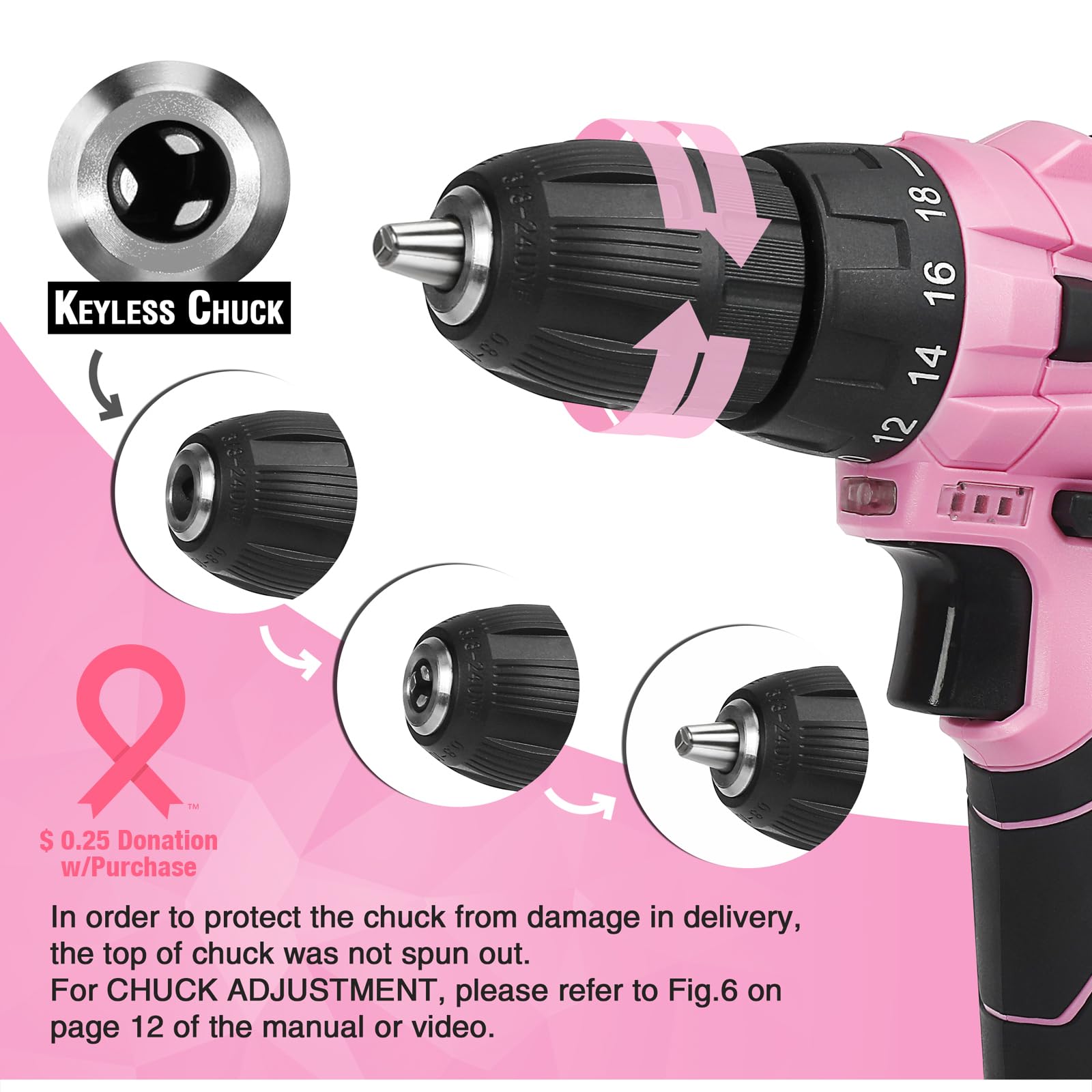 Foto 4 pulgar | Juego De Herramientas Workpro 12 V, Destornillador Inalámbrico Rosa, 61 Piezas Con Bolsa - Venta Internacional.