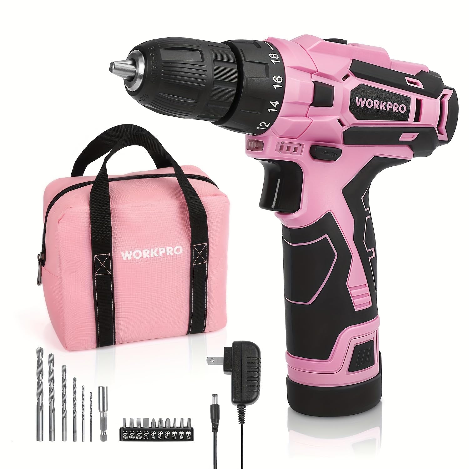 Foto 2 pulgar | Juego De Destornilladores Inalámbricos Workpro De 12 V Con Cargador Y Bolsa, Color Rosa - Venta Internacional.
