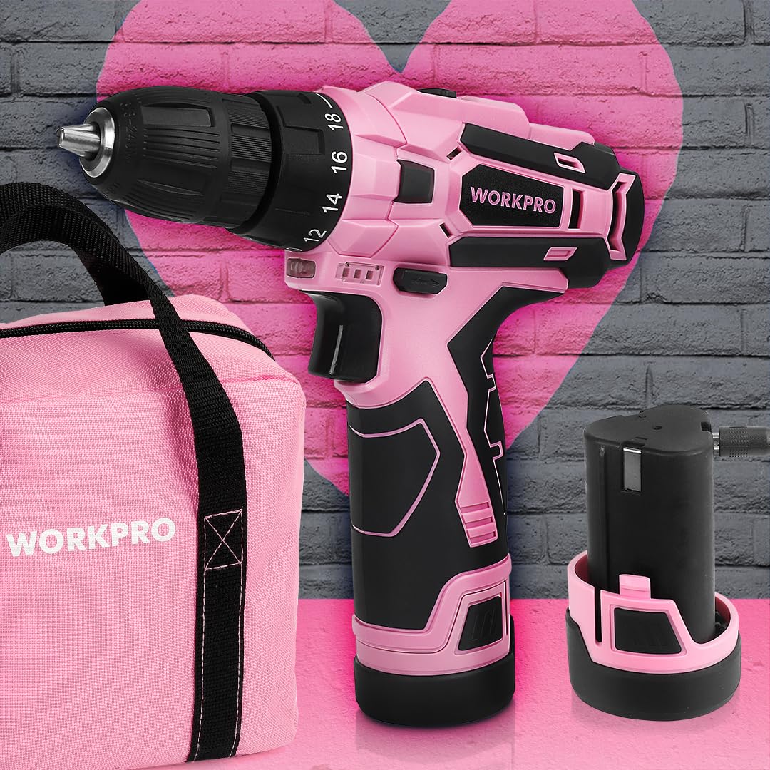 Foto 3 | Juego De Destornilladores Inalámbricos Workpro De 12 V Con Cargador Y Bolsa, Color Rosa - Venta Internacional.