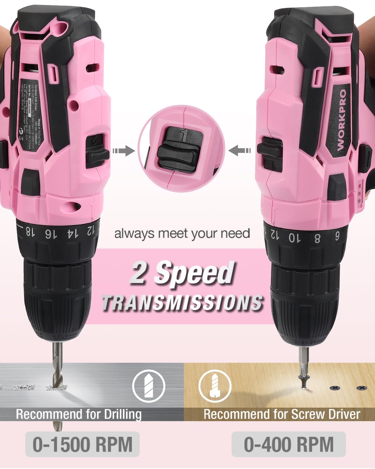 Foto 6 pulgar | Juego De Destornilladores Inalámbricos Workpro De 12 V Con Cargador Y Bolsa, Color Rosa - Venta Internacional.