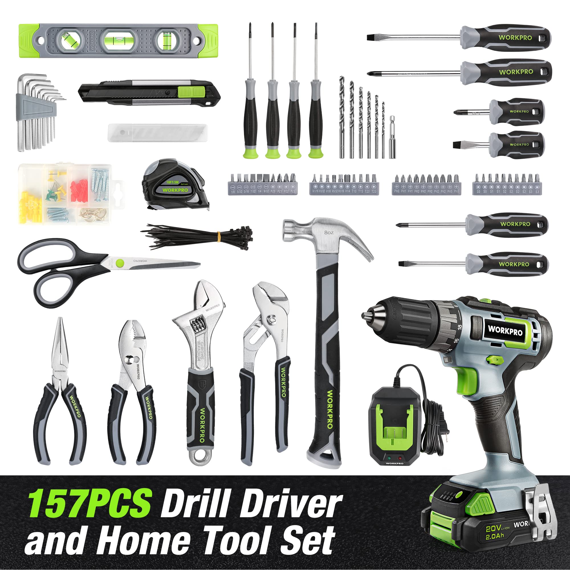 Foto 2 | Juego De Herramientas Workpro Home 157 Piezas Con Destornillador Inalámbrico De 20 V - Venta Internacional.