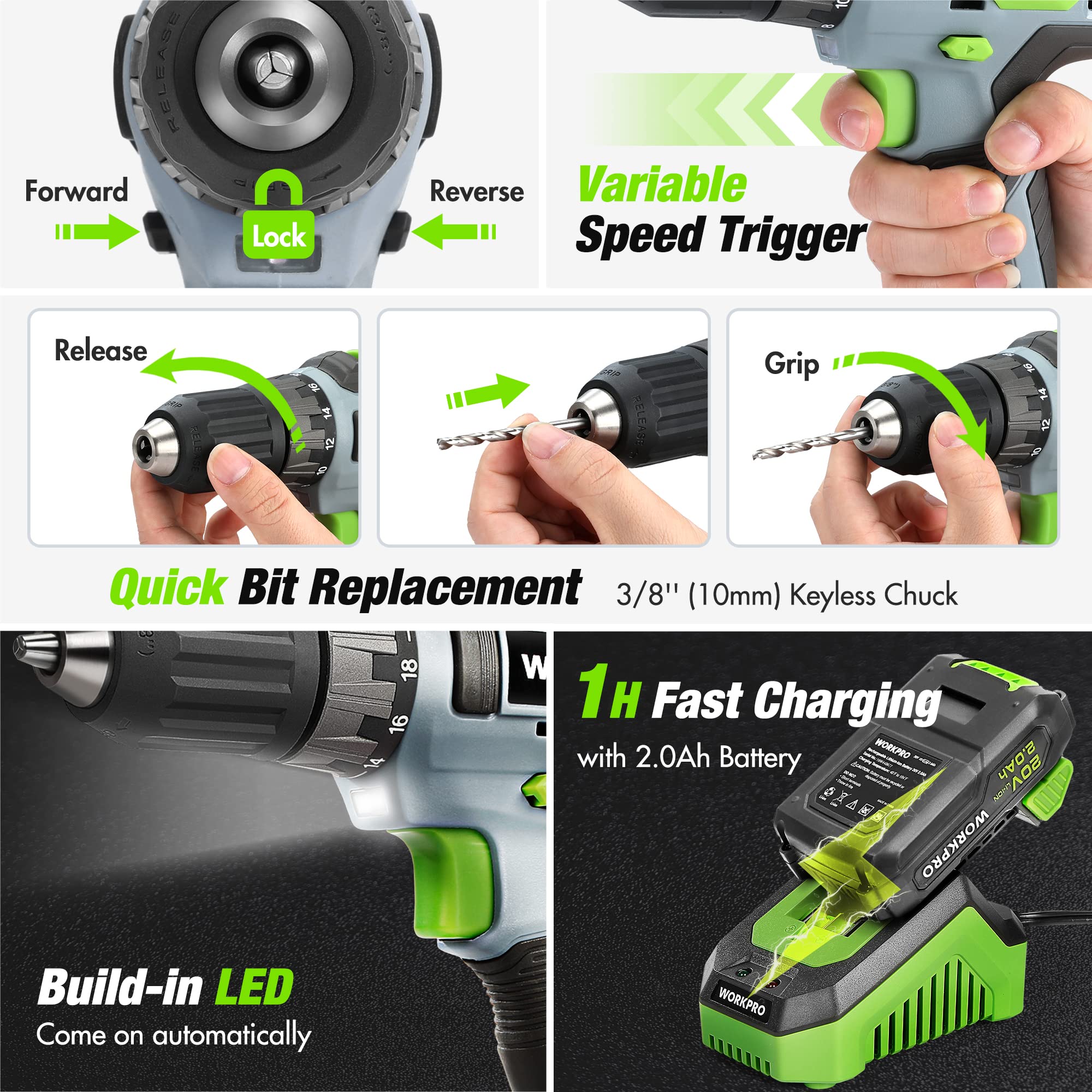 Foto 4 | Juego De Herramientas Workpro Home 157 Piezas Con Destornillador Inalámbrico De 20 V - Venta Internacional.