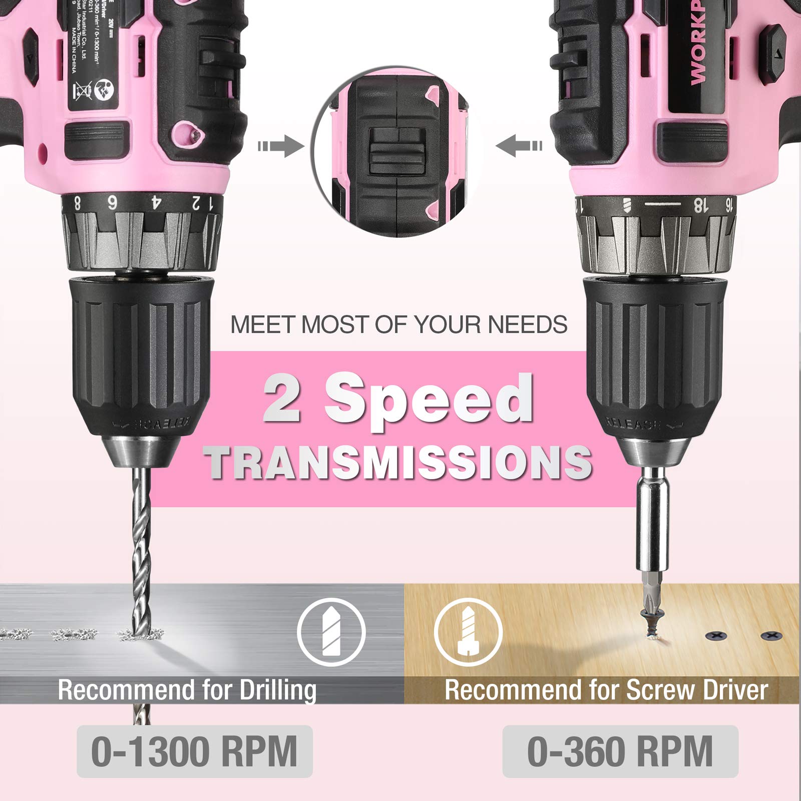 Foto 6 pulgar | Taladro Inalámbrico Workpro 20v Rosa 2.0ah con Cargador - Venta Internacional
