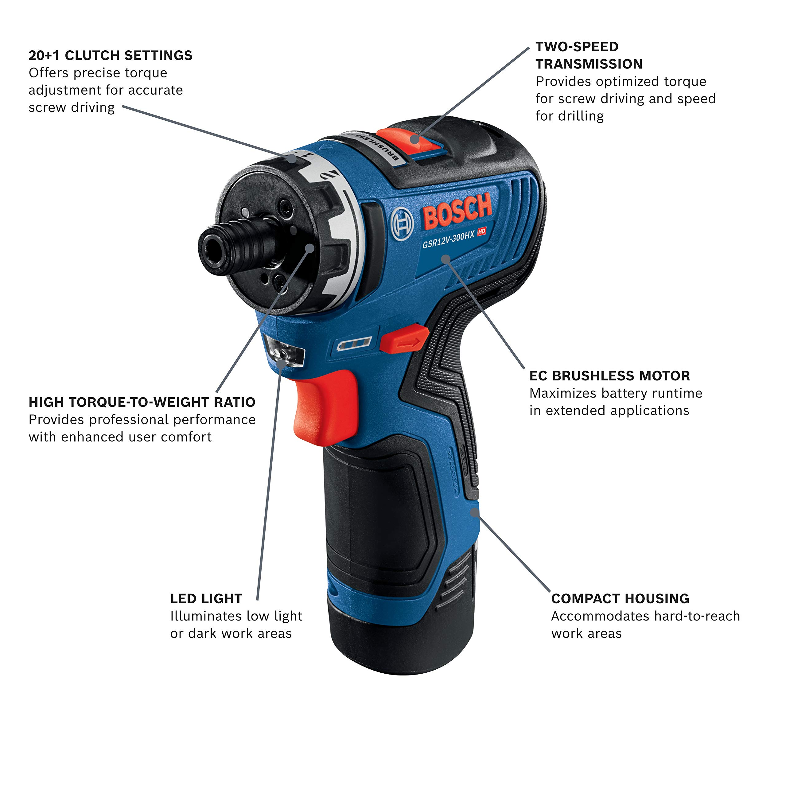 Foto 4 pulgar | Destornillador Bosch GSR12V-300HXB22 12 V Máx. sin Escobillas 1/4 Pulgadas Hexagonal - Venta Internacional