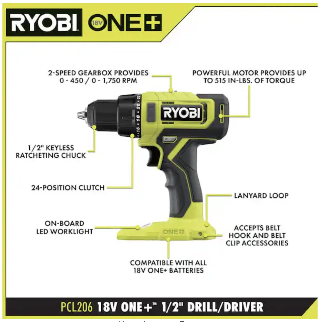 Foto 3 pulgar | Taladro Ryobi One+ 18 V Inalámbrico 1/2 Pulgada Pcl206b - Venta Internacional