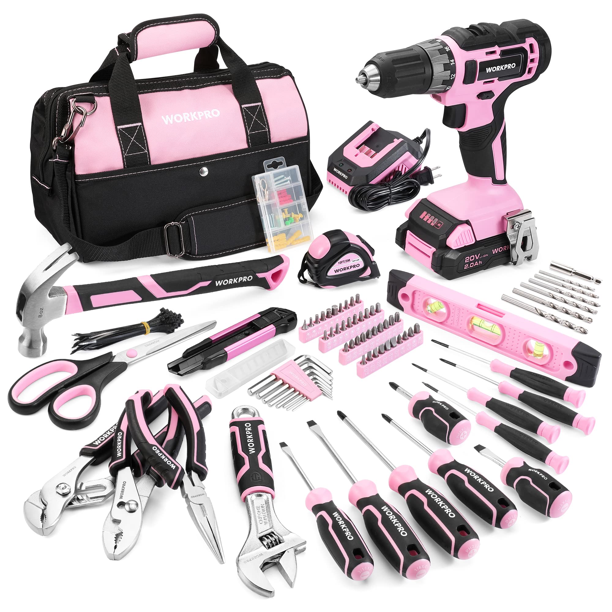 Foto 2 pulgar | Kit de Herramientas Workpro Rosa Taladro Inalámbrico 20 V 157 Piezas con Bolsa - Venta Internacional