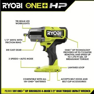 Foto 3 | Taladro Ryobi One+ 18 V Inalámbrica Sin Escobillas 4 Modos - Venta Internacional