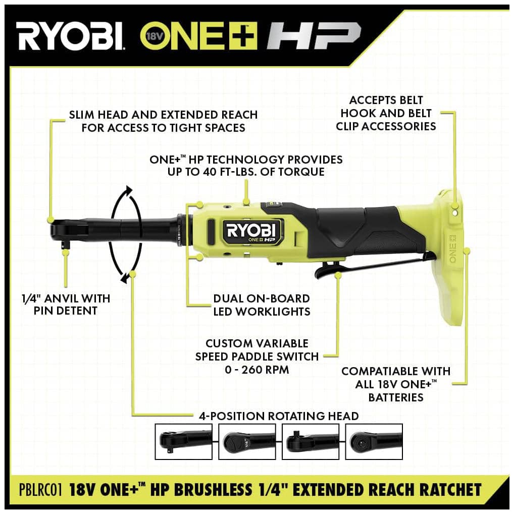 Foto 3 | Ratchet Ryobi One+ Hp 18 V Inalámbrico sin Escobillas 1/4 Pulgadas - Venta Internacional