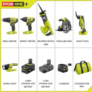 Foto 2 | Kit Combinado Ryobi P1819 One+ de 18 V con 6 Herramientas Batería de 4,0 Ah y 1,5 Ah - Venta Internacional