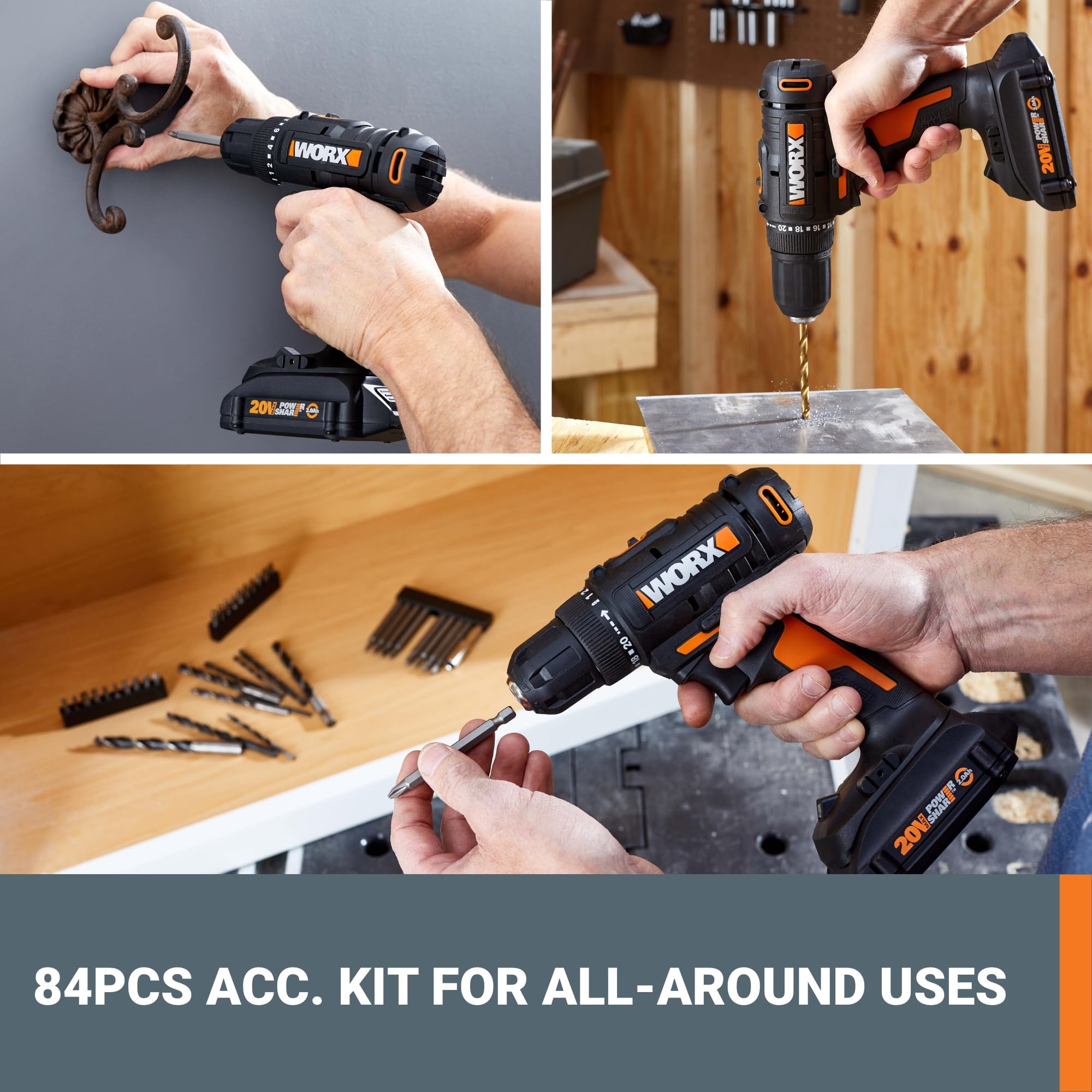 Foto 3 | Taladro Inalámbrico Worx 20 V 3/8 Pulgadas con 84 Accesorios - Venta Internacional