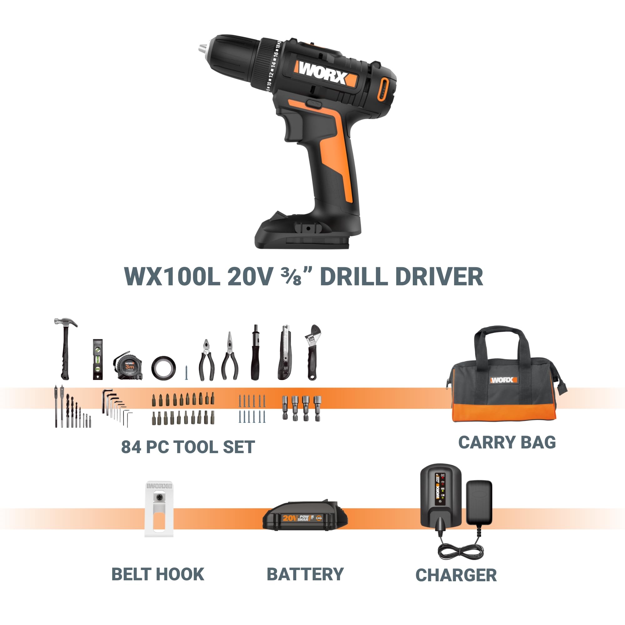 Foto 8 pulgar | Taladro Inalámbrico Worx 20 V 3/8 Pulgadas con 84 Accesorios - Venta Internacional