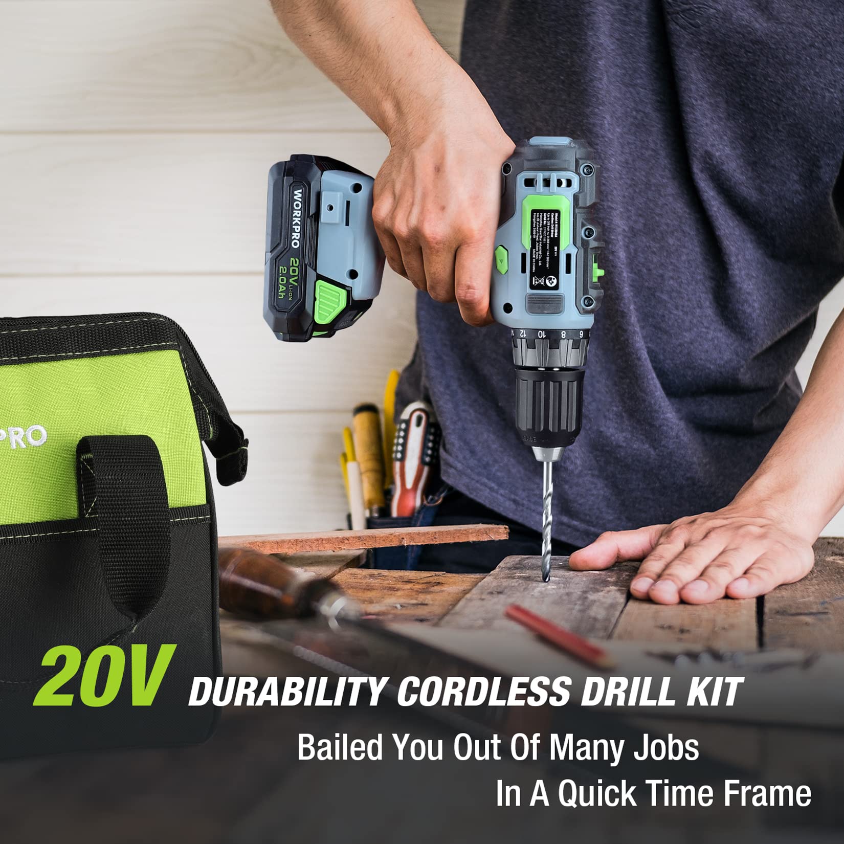 Foto 8 pulgar | Taladro Inalámbrico Workpro 20v 2.0ah con Cargador y Bolsa - Venta Internacional