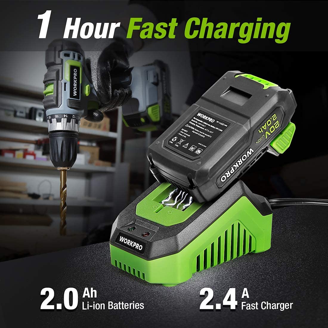 Foto 4 pulgar | Kit Combinado de Taladro Inalámbrico Workpro de 20 V con Taladro/Destornillador de Impacto - Venta Internacional