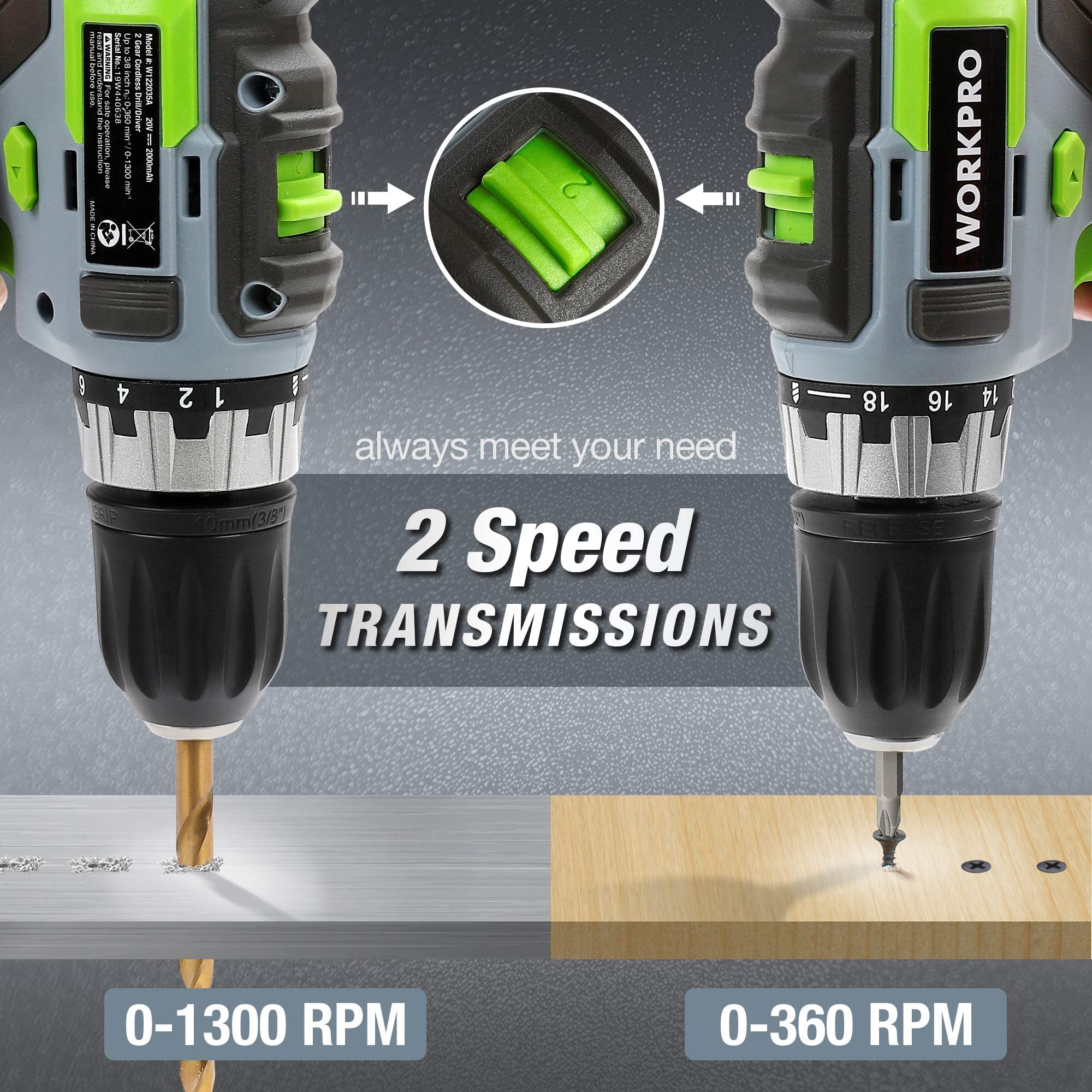 Foto 8 pulgar | Kit Combinado de Taladro Inalámbrico Workpro de 20 V con Taladro/Destornillador de Impacto - Venta Internacional