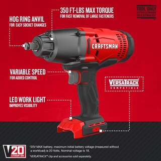 Foto 2 | Llave de Impacto Inalámbrica Craftsman V20 Cmcf900b 1/2 Pulgada - Venta Internacional