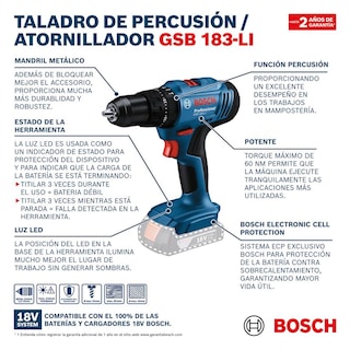 Foto 6 | Rotomartillo Inalámbrico Bosch 183-li 1/2' 56nm 18v 1815 Rpm