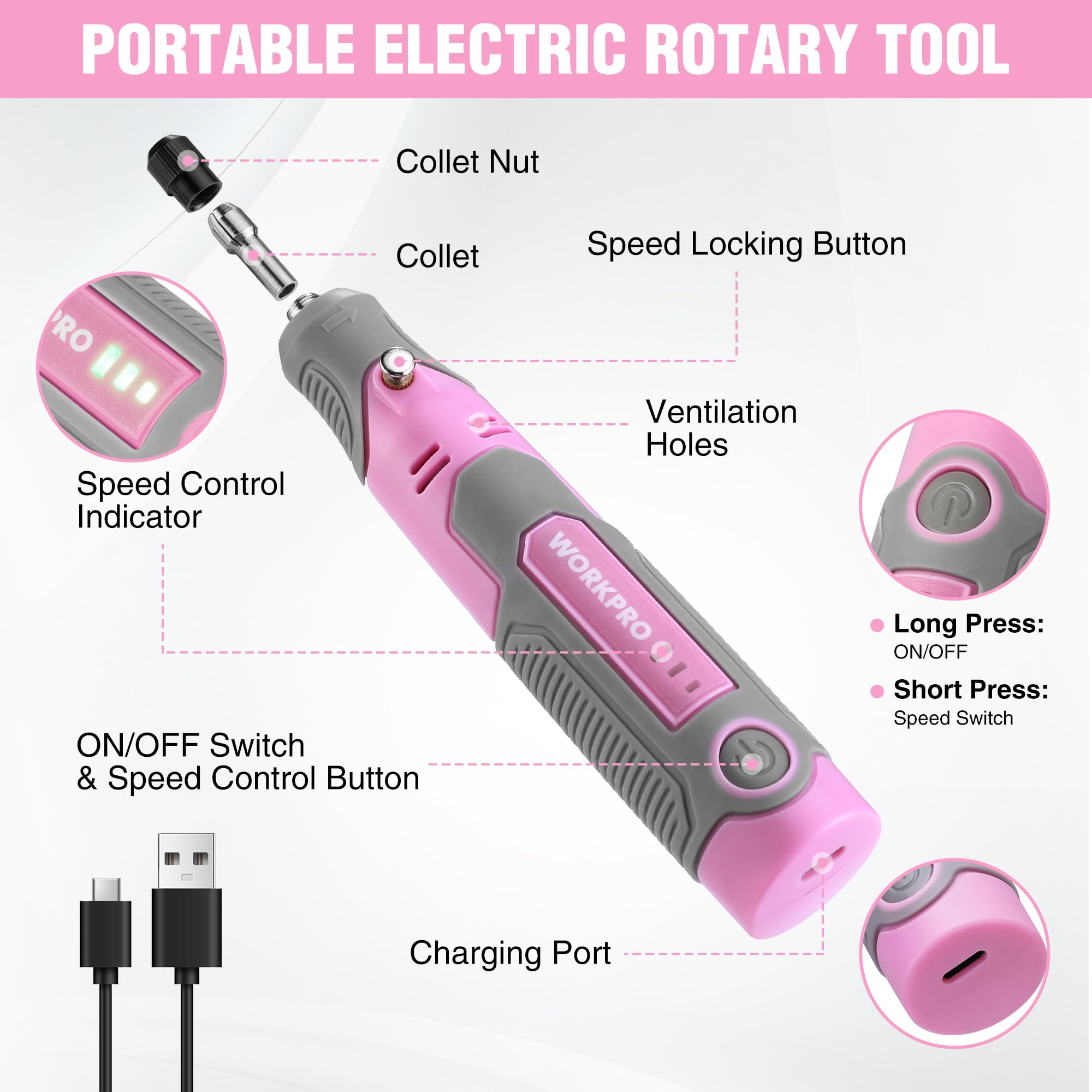 Foto 4 pulgar | Kit de Herramientas Rotativas Inalámbricas Workpro 3.6 V con 71 Piezas de Accesorios - Venta Internacional