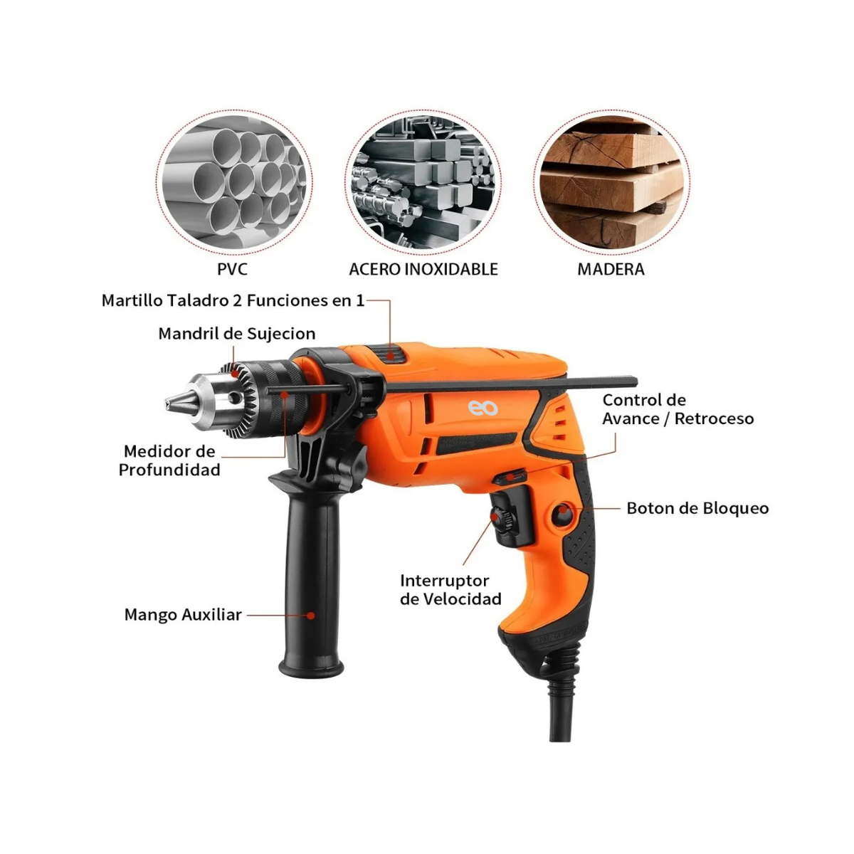 Foto 4 pulgar | Language Taladro Rotomartillo 1/2 Prof 650w Eo Safe Imports Esi-661-1 Naranja