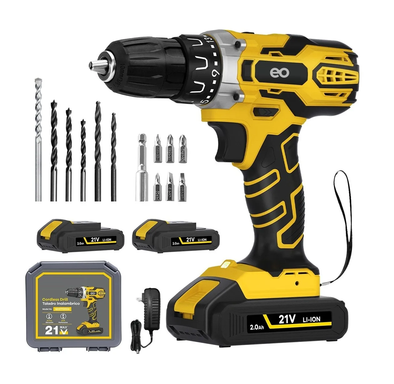 Language Taladro Inalámbrico Atornillador Electrico 21v 2 Baterías Eo Safe Imports Esi-2814-1 Amarillo