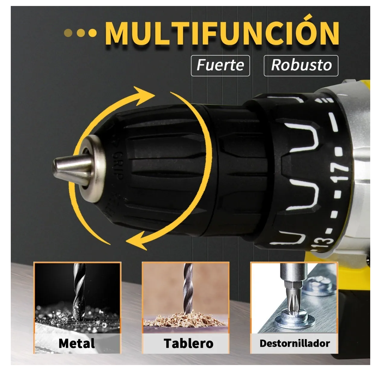 Foto 3 pulgar | Language Taladro Inalámbrico Atornillador Electrico 21v 2 Baterías Eo Safe Imports Esi-2814-1 Amarillo