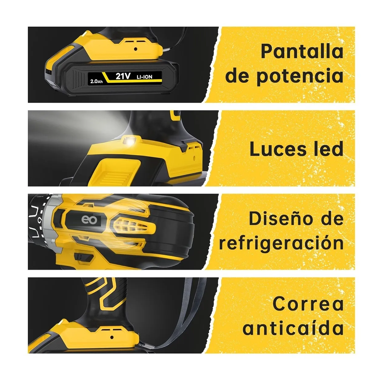 Foto 4 pulgar | Language Taladro Inalámbrico Atornillador Electrico 21v 2 Baterías Eo Safe Imports Esi-2814-1 Amarillo