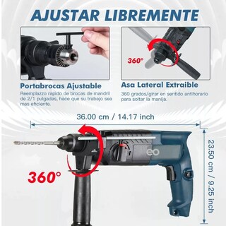 Foto 2 | Rotomartillo Cincelador Multifuncional ESI-3790-1 Negro con Portabrocas