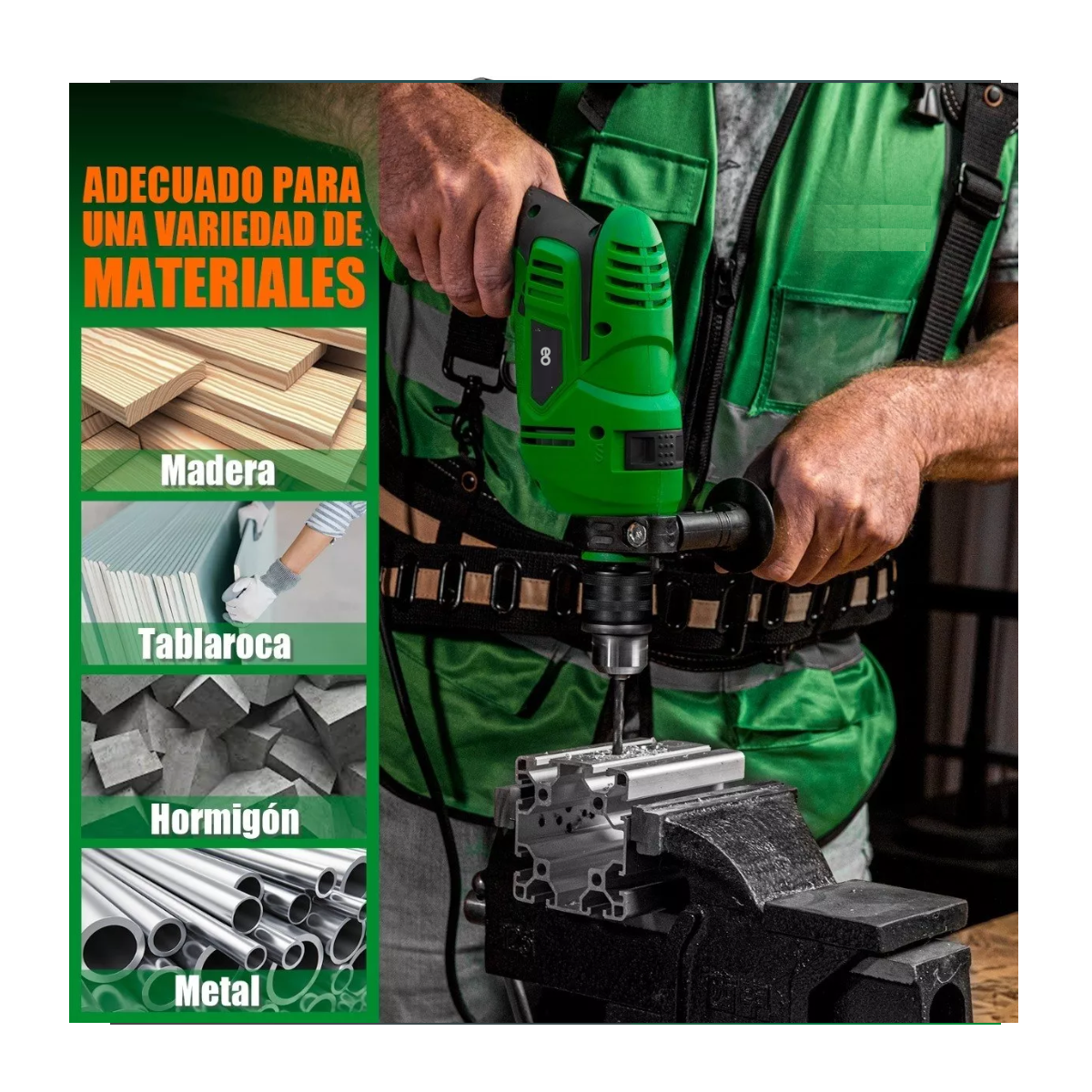 Foto 4 pulgar | Taladro Rotomartillo 1/2'' Pro 910w con Brocas & Puntas Eo Safe Imports ESI-5414-1 Verde